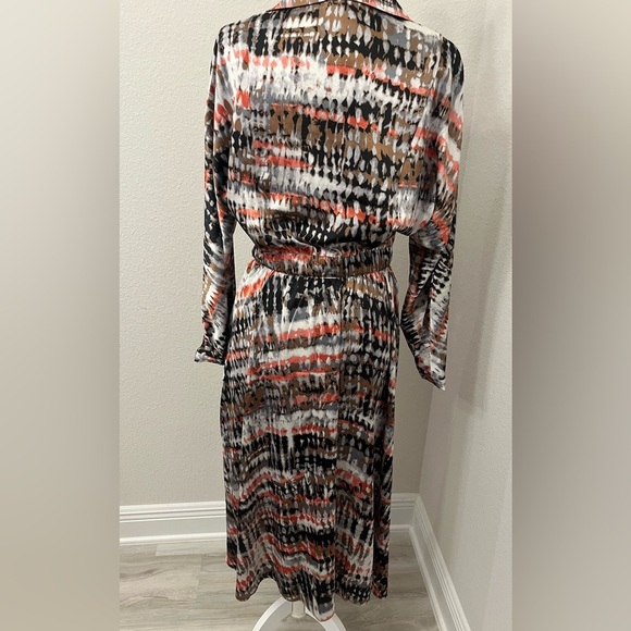 See U Soon Women's A-Line Faux Wrap Midi Dress w/Long Sleeves in Gray & Coral S - Picture 10 of 10